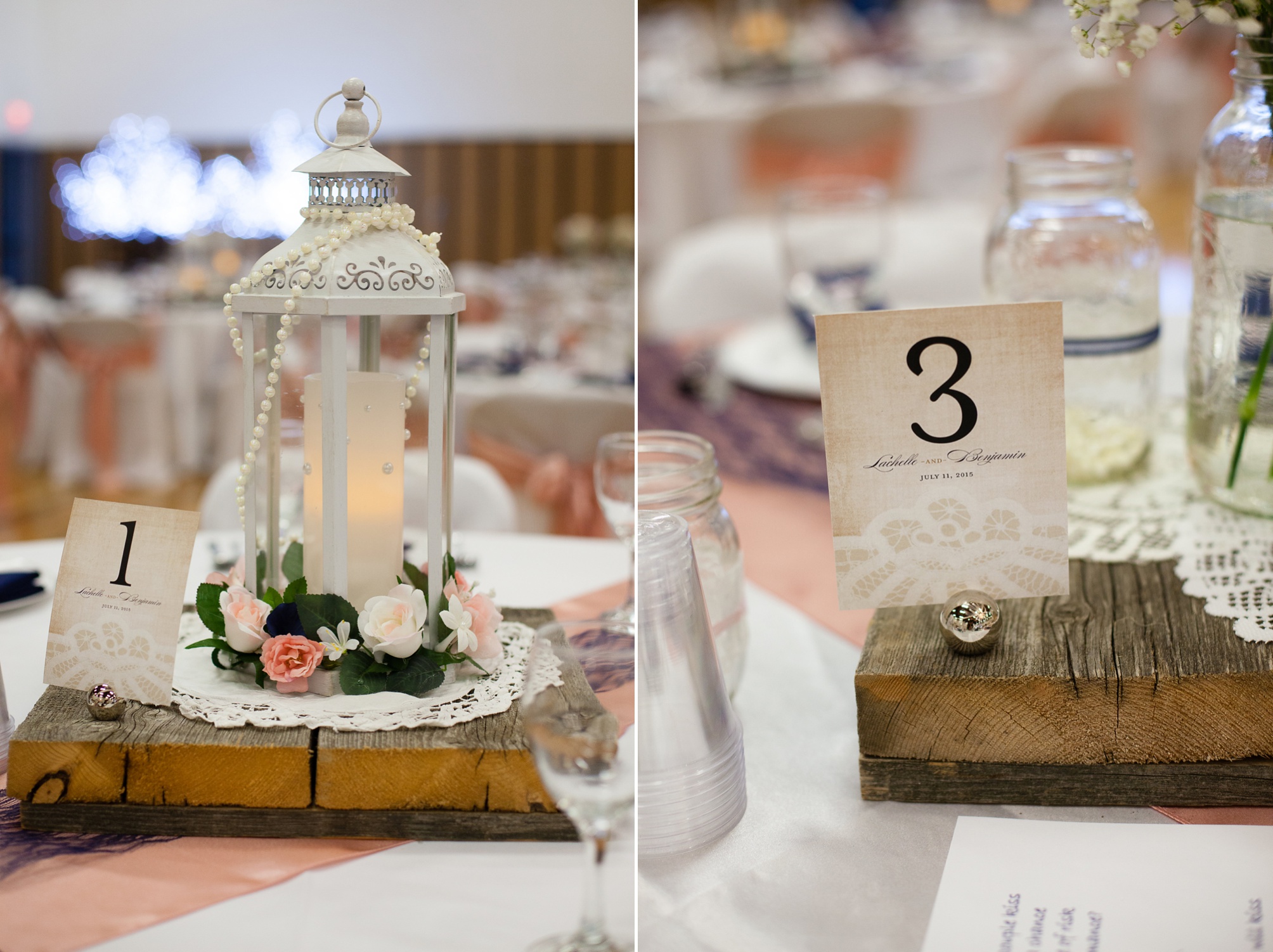 Ben and Lachelle's classy blush pink and navy blue summer wedding at the Taber Community Centre.