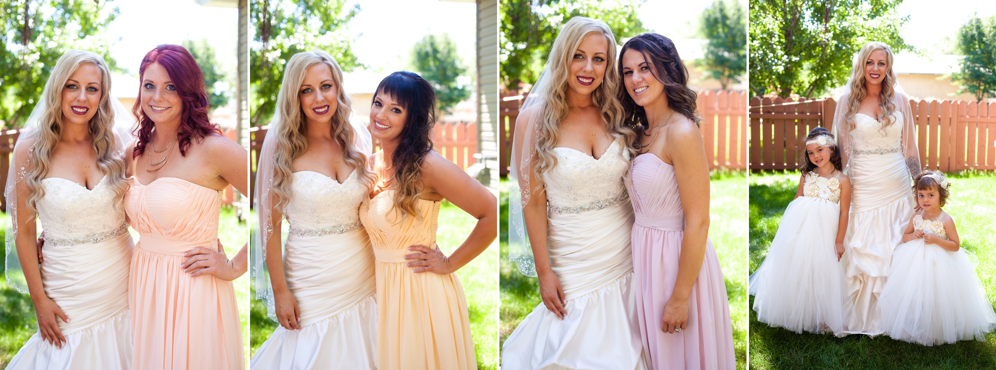 Bridesmaid dresses in shades of pink and coral, Kinsey Holt Photography