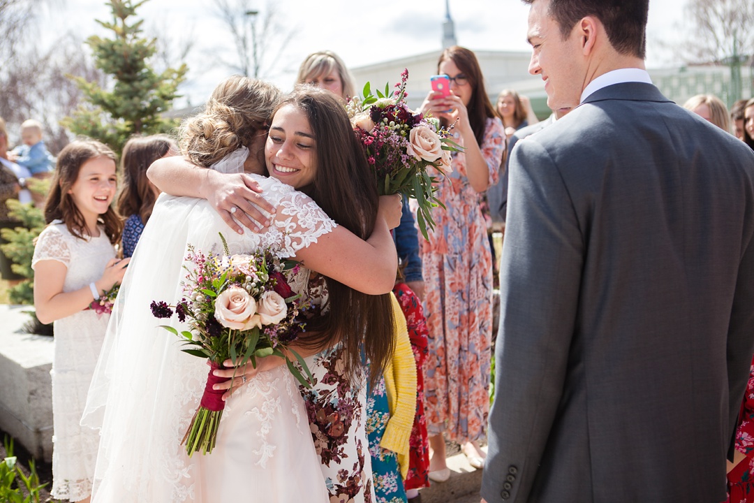 Blush pink lace wedding dress. Spring Cardston Temple wedding by Kinsey Holt Photography. Southern Alberta wedding photographer. 